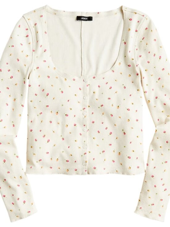 J.CREW SCOOPNECK RIBBED CARDIGAN TOP IN ROSEBUD PRINT - Picture 1 of 4